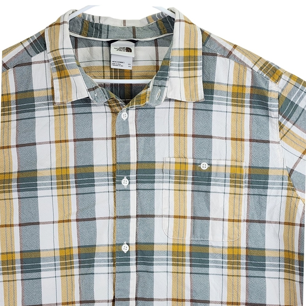 The North Face Plaid Button Down Shirt Mens XXL Yellow Grey Long Sleeve Hiking